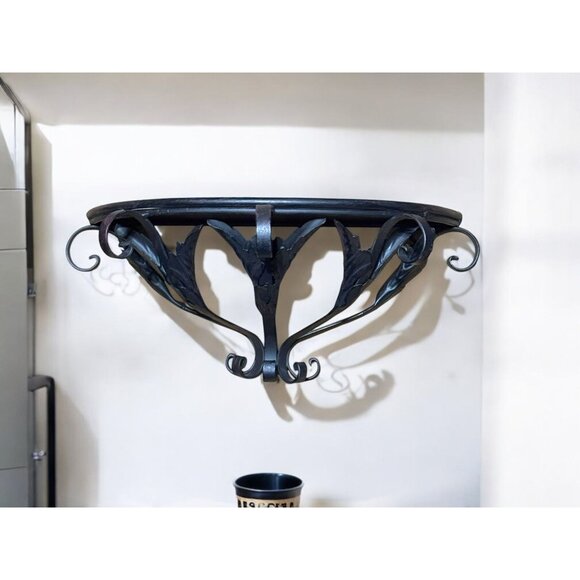 Wrought Iron Wall-Mounted Decorative Shelf With Leaf Design - Picture 4 of 11